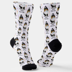 Happy New Year Shetland Sheepdog (tri colour) Cute Socks