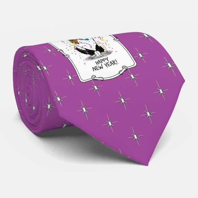 Happy New Year Shetland Sheepdog (tri colour) Cute Tie (Rolled)