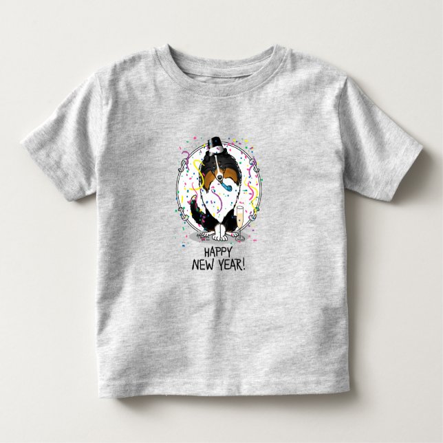 Happy New Year Shetland Sheepdog (tri colour) Cute Toddler T-Shirt (Front)