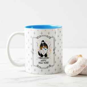 Happy New Year Shetland Sheepdog (tri colour) Cute Two-Tone Coffee Mug