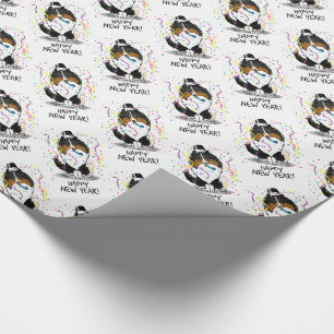 Happy New Year Shetland Sheepdog (tri colour) Cute Wrapping Paper