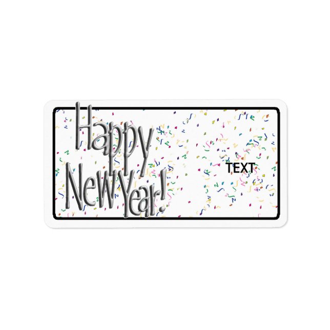 Happy New Year Silver Text Label (Front)