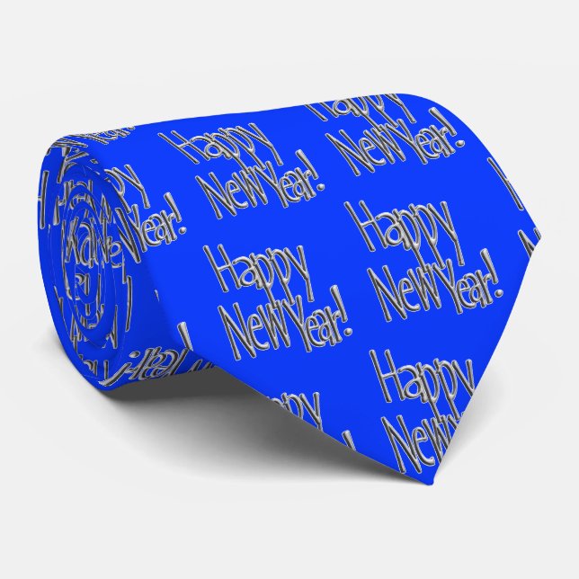 Happy New Year - Silver Text Tie (Rolled)