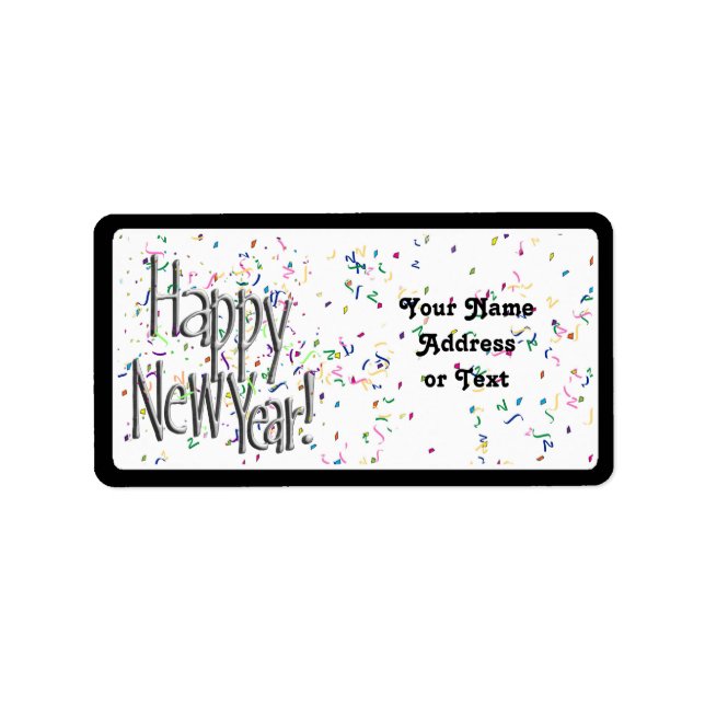 Happy New Year - Silver Text With Confetti Label (Front)