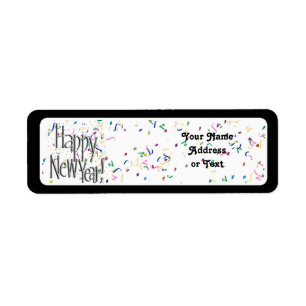 Happy New Year - Silver Text With Confetti Return Address Label