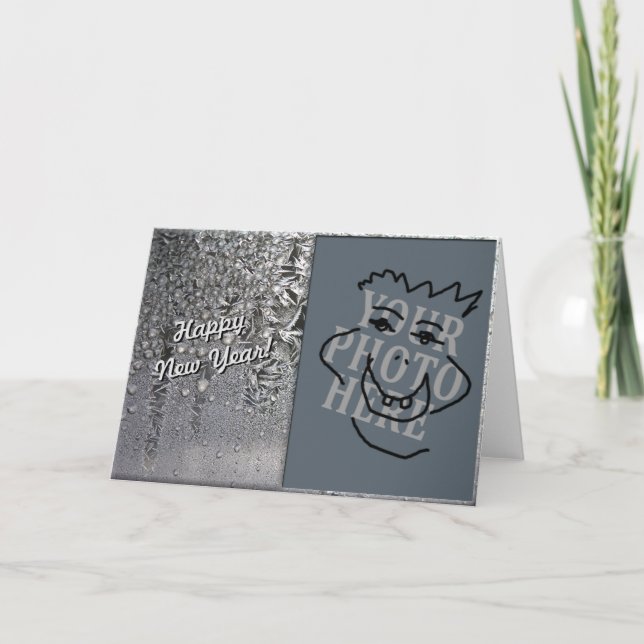 Happy New Year Silver with Photo Holiday Card (Front)