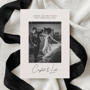 Happy New Year Simple Modern Script One Photo Holiday Card