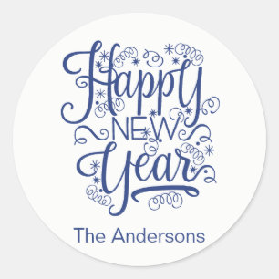 Happy New Year Simple Navy Round Sticker