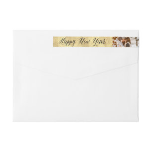 Happy New Year Simple Script Modern Photo Address Wrap Around Label