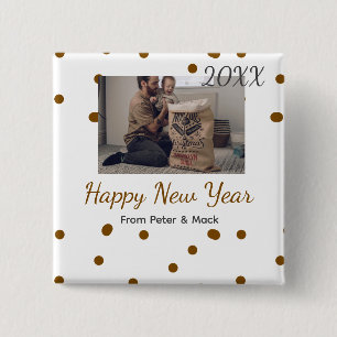 Happy new year Single father add photo name brown 15 Cm Square Badge