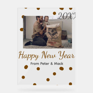 Happy new year Single father add photo name brown Acrylic Sign