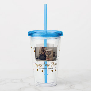 Happy new year Single father add photo name brown Acrylic Tumbler