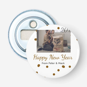Happy new year Single father add photo name brown Bottle Opener