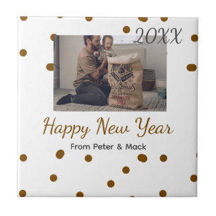Happy new year Single father add photo name brown Ceramic Tile