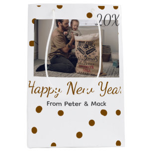 Happy new year Single father add photo name brown Medium Gift Bag