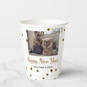 Happy new year Single father add photo name brown Paper Cups