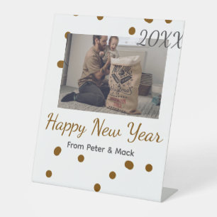 Happy new year Single father add photo name brown Pedestal Sign