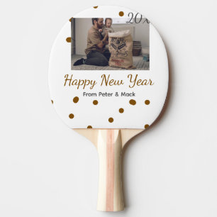 Happy new year Single father add photo name brown Ping Pong Paddle