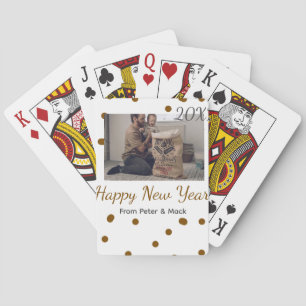 Happy new year Single father add photo name brown Playing Cards