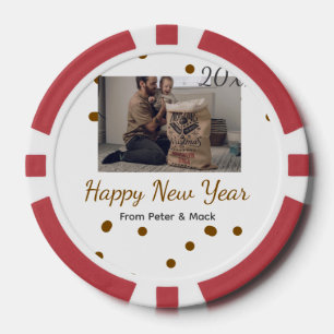 Happy new year Single father add photo name brown Poker Chips