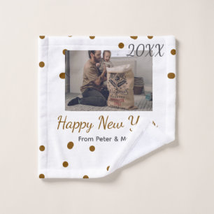 Happy new year Single father add photo name brown Wash Cloth