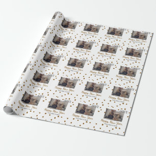 Happy new year Single father add photo name brown  Wrapping Paper