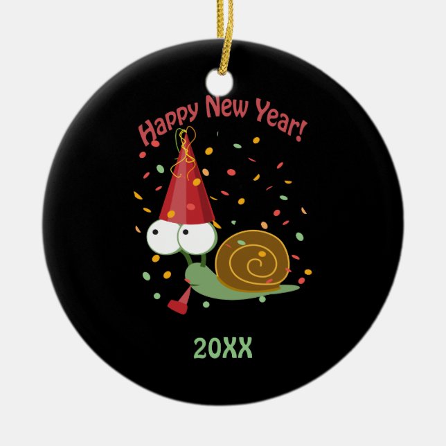 Happy new Year Snail Ceramic Tree Decoration (Front)