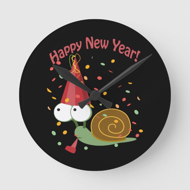 Happy new Year Snail Round Clock (Front)
