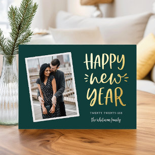 Happy New Year Snapshot Photo Foil Holiday Card