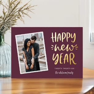 Happy New Year Snapshot Photo Foil Holiday Card