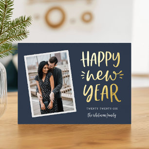 Happy New Year Snapshot Photo Foil Holiday Card