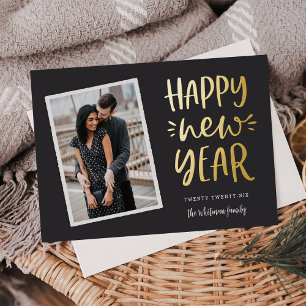 Happy New Year Snapshot Photo Foil Holiday Card