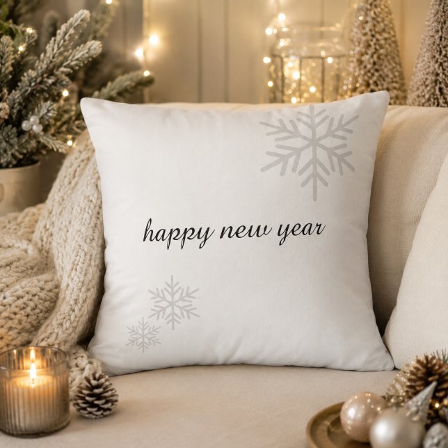 Happy New Year Snowflake Minimalist Throw Pillow (Creator Uploaded)