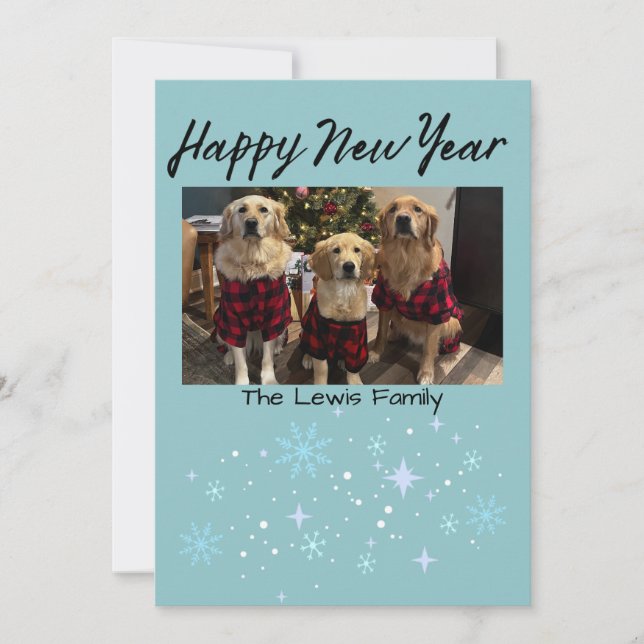 Happy New Year Snowflake Photo Card (Front)