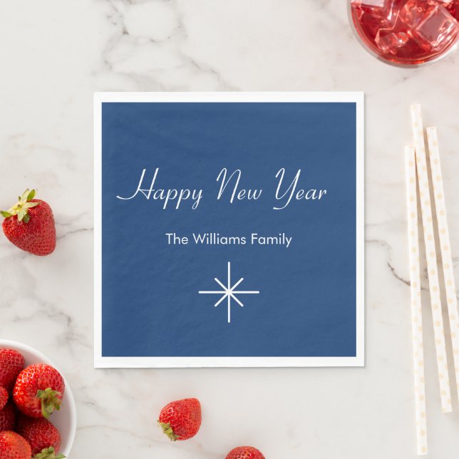 Happy New Year Snowflake Retro Blue Napkin (Insitu)
