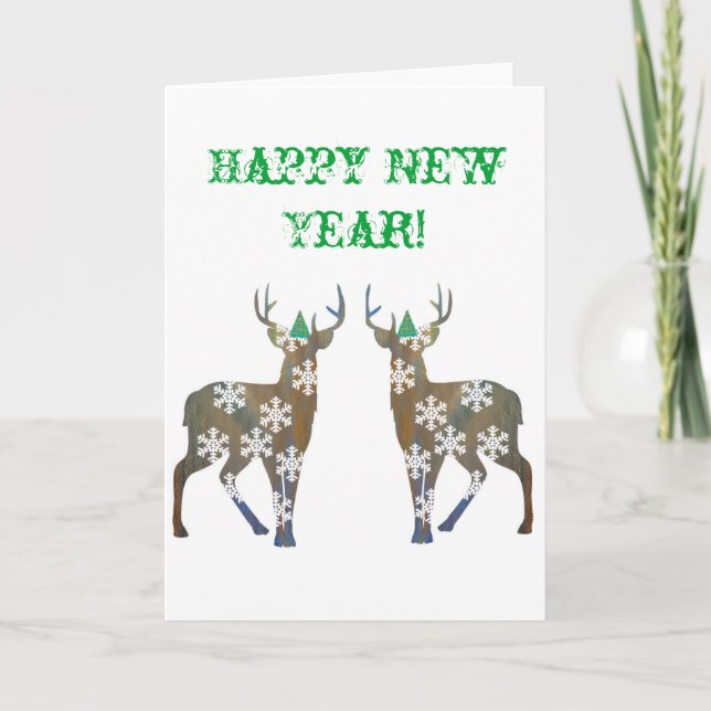 Happy New Year Snowflakes Deer Postcard (Front)