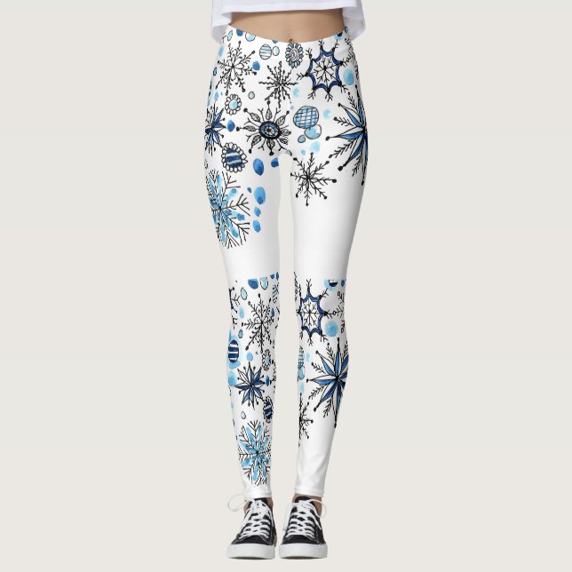 Happy New Year Snowflakes Leggings (Front)