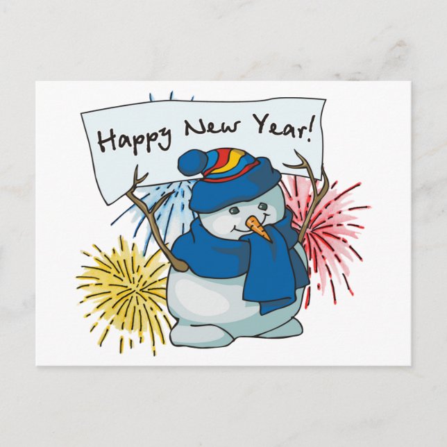 happy new year snowman holiday postcard (Front)