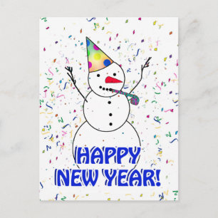 Happy New Year Snowman Holiday Postcard
