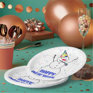 Happy New Year Snowman Paper Plate