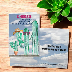 Happy New Year Southwest Saguaro Cactus Holiday Card