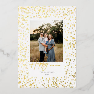 Happy New Year Sparkle on White Foil Holiday Card