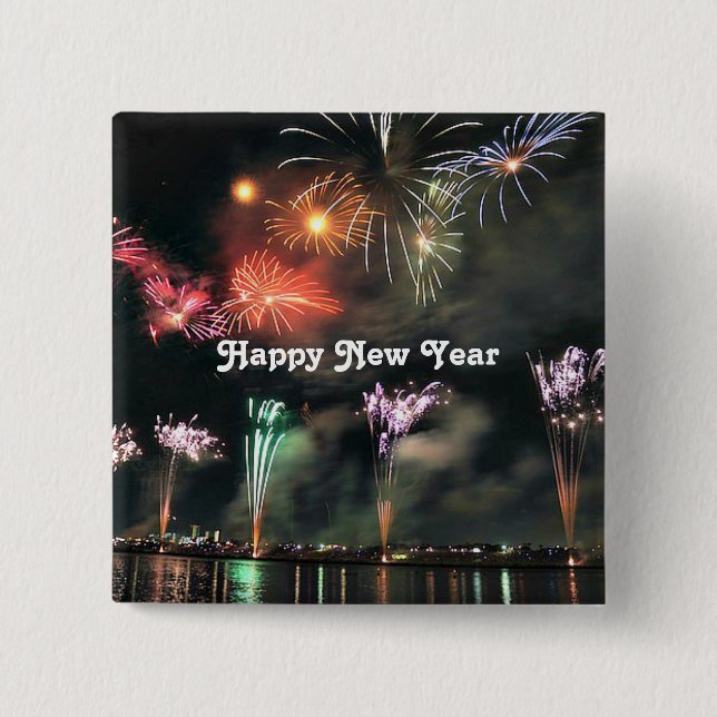 Happy New Year, Spectacular Fireworks  15 Cm Square Badge (Front)