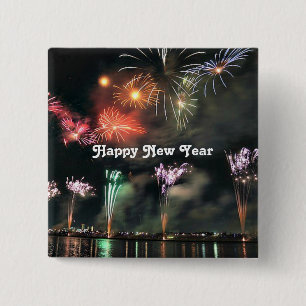 Happy New Year, Spectacular Fireworks  15 Cm Square Badge