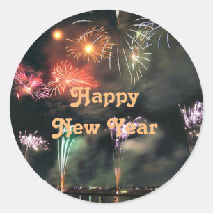 Happy New Year, Spectacular Fireworks Classic Round Sticker