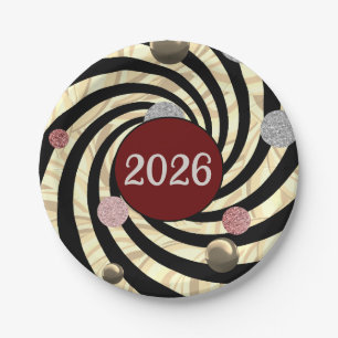 Happy New Year, spirals and bubbles Paper Plate