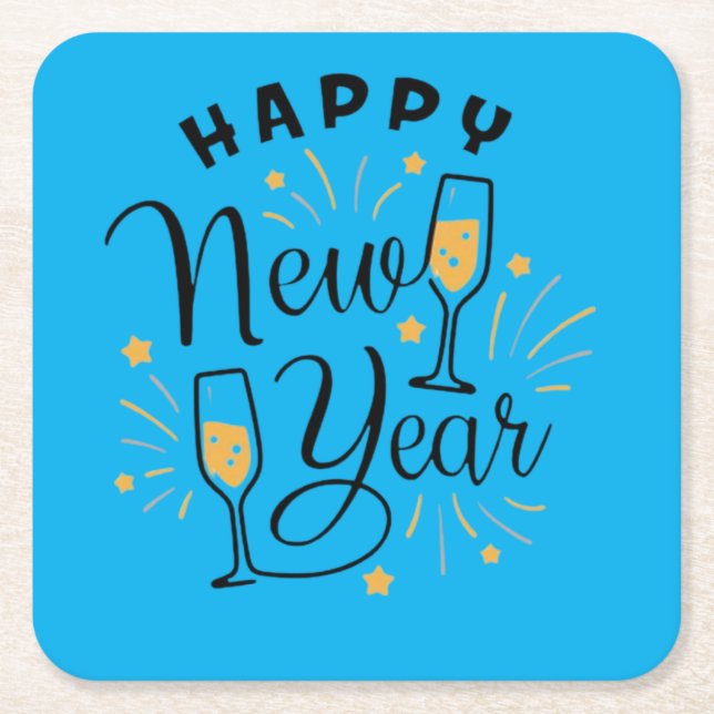 Happy New Year  Square Paper Coaster (Front)