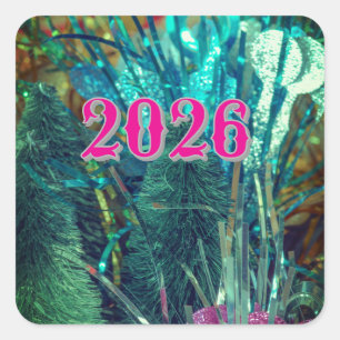HAPPY New Year square stickers dazzle Xmas colours