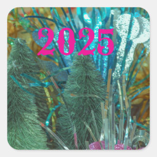 HAPPY New Year square stickers with dazzle colours