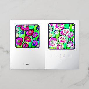 Happy New Year - stain glass anemones - 2024 Foil Greeting Card
